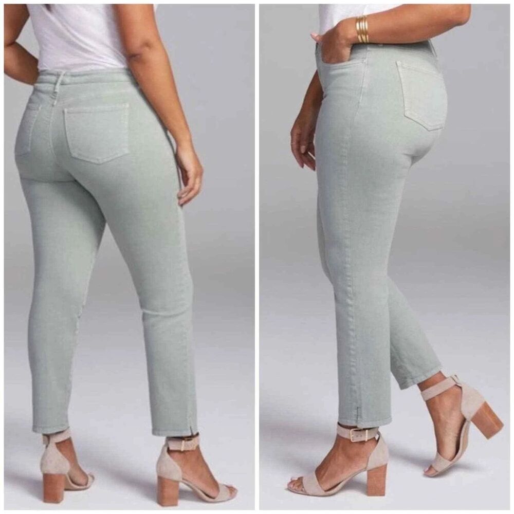 NWT NYDJ Mint Green Curves 360 Slim Straight Hi Rise Ankle Denim Jeans SIZE 28